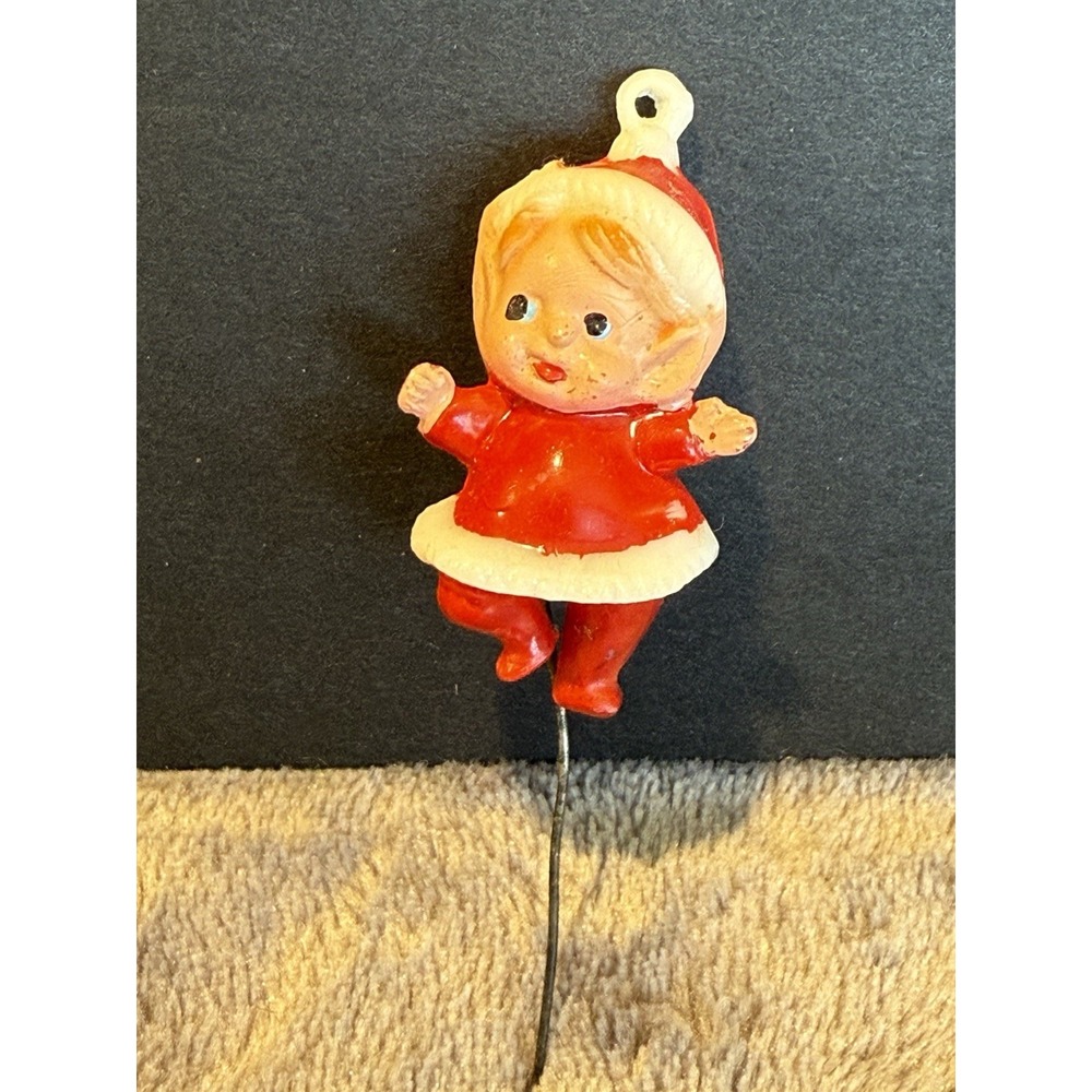 Vtg Elf Pixies Plastic on Wire sticks‎ cake Toppers Christmas Ornament